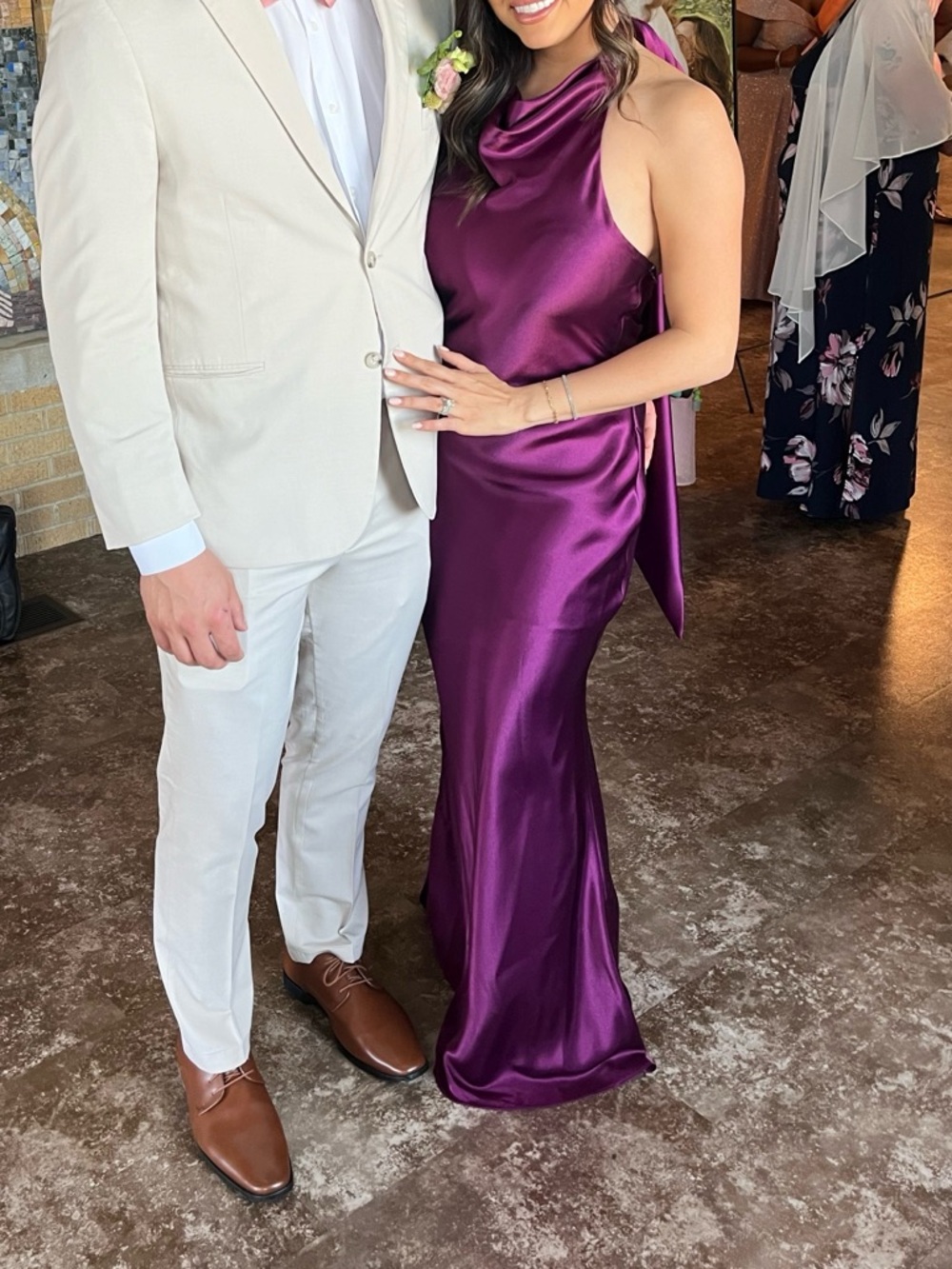 Satin Cowl Neck Maxi Dress in Deep Purple